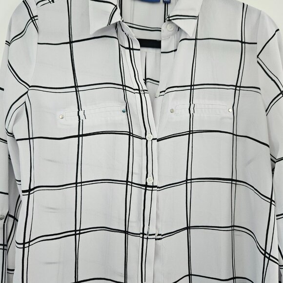 Apt 9 Women's Chiffon Button Up 3/4 Sleeve, Black & White (size small) - Picture 4 of 6